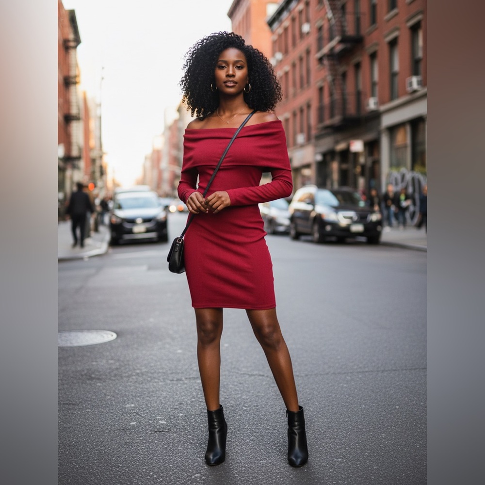 Olivaceous Off-Shoulder Mini Dress in Red Size M NWT